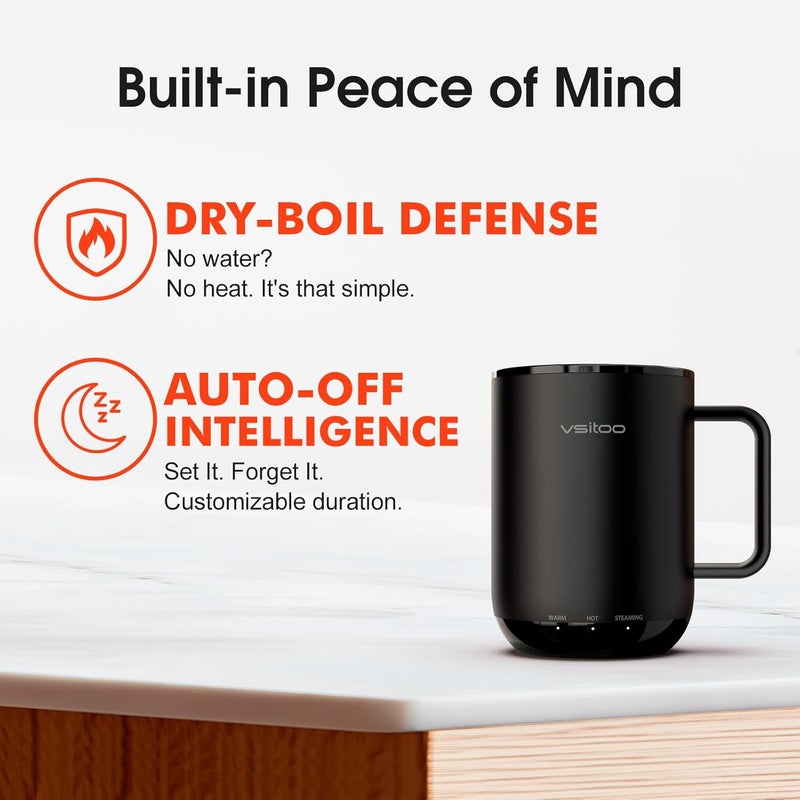 vsitoo S3 Plus 14oz Heated Coffee Mug - Temperature Control Smart Mug with Mug Warmer, Auto-Sensing AI Heats Drinks to 120-150°F Hands-Free.Ideal for Home/Office/Gifts，Black - Image 5